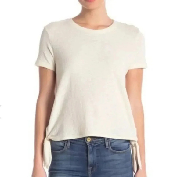 Madewell Texture & Thread Modern Side-Tie Top Sz S Ivory Stretch Boxy Fit - Picture 1 of 6